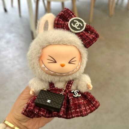 POP MART The Monsters Labubu Fashion Dress - Chanel Style Red Skirt+ Bow + Chanel Style Bag