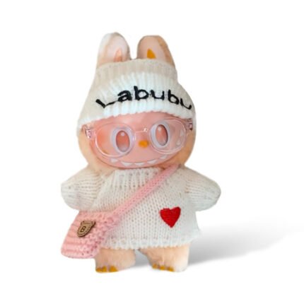POP MART The Monsters Labubu Fashion Dress - white sweater + pink bag + clear glasses