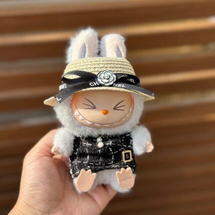 POP MART The Monsters Labubu Fashion Dress - Chanel Style Black Skirt+Straw hat
