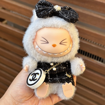 POP MART The Monsters Labubu Fashion Dress - Black and White Chanel Style + Bow + Chanel style bag