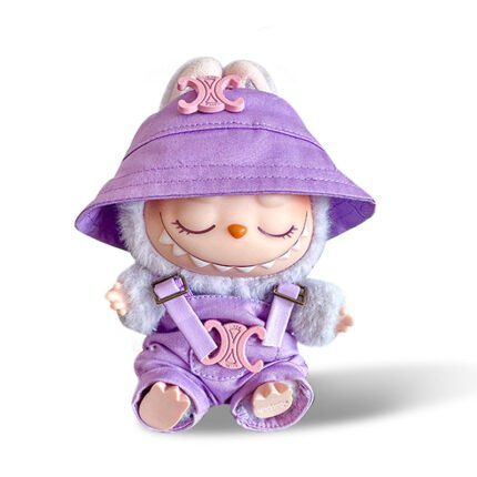 POP MART The Monsters Labubu Fashion Dress - Celine Style Purple Hat + Purple overalls